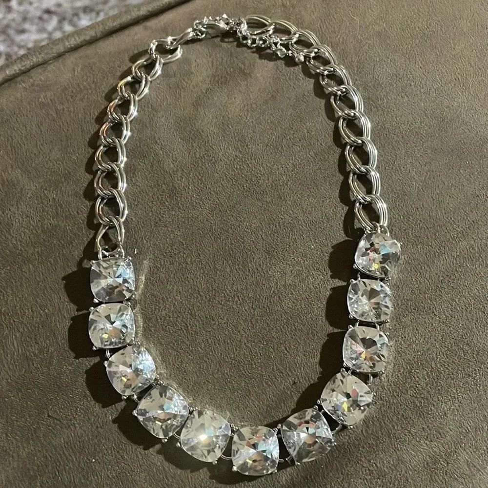 Glass rhinestone square cut necklace